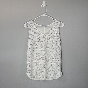 LOFT White Tank Top with Black Dots